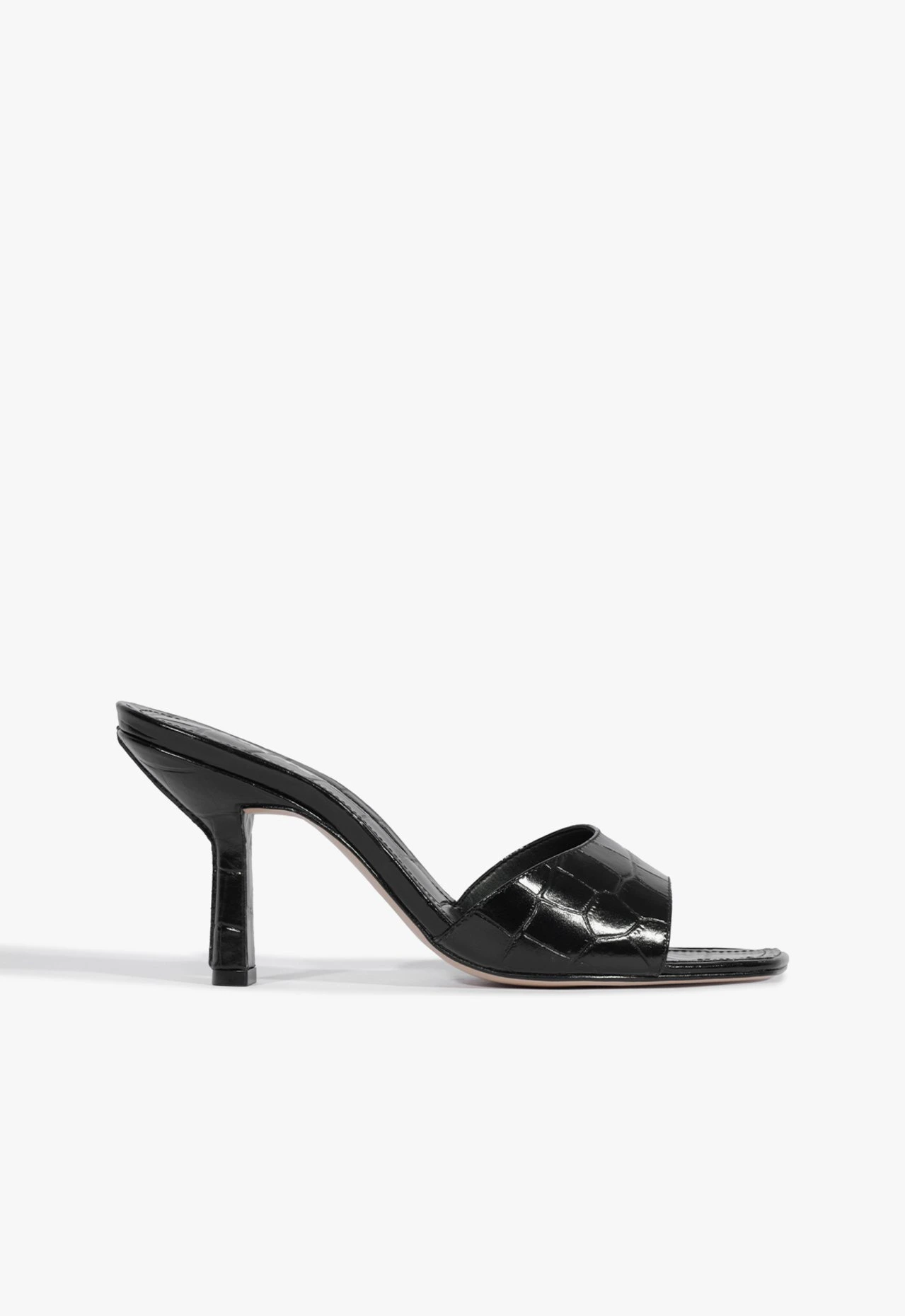 Sandália Mule Salto Fino Posseni Croco Preta