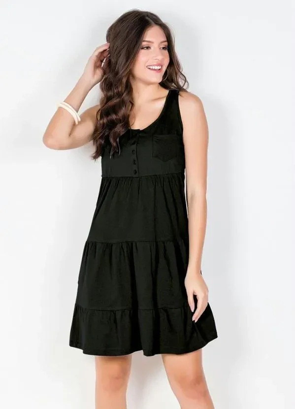 bonprix - Vestido Regata com Babados Preto