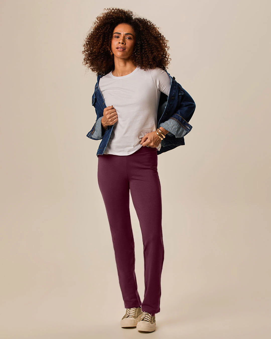 Calça Básica Feminina Cós Elástico Em Moletom Stretch Flanelado