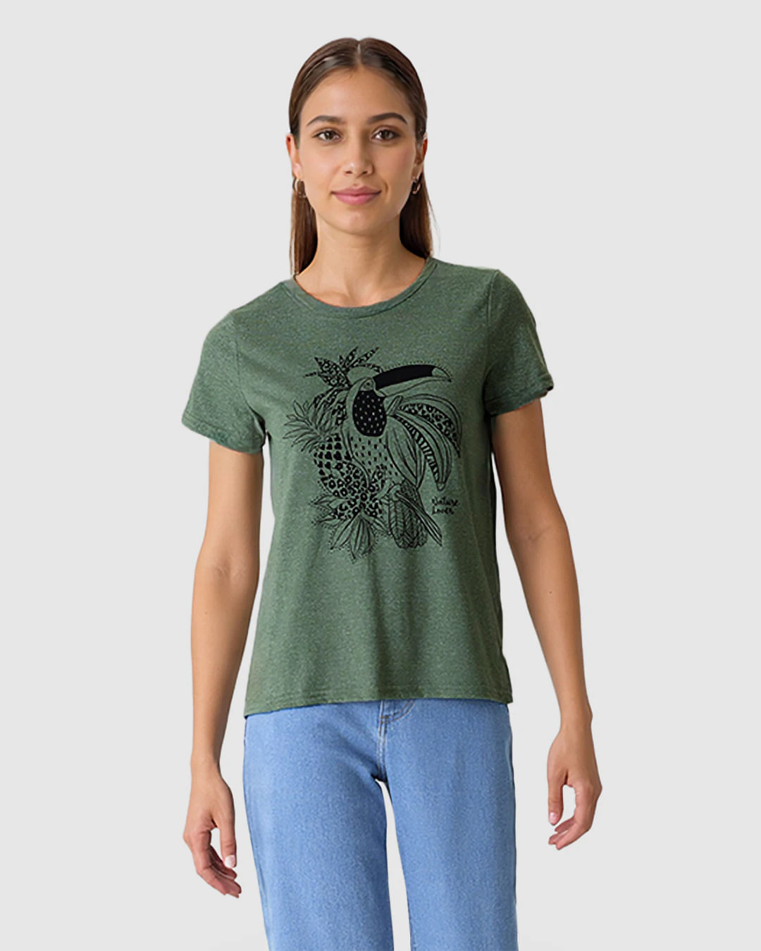 Camiseta Feminina Estampa Frontal Abertura Costas Em Malha Moulinê