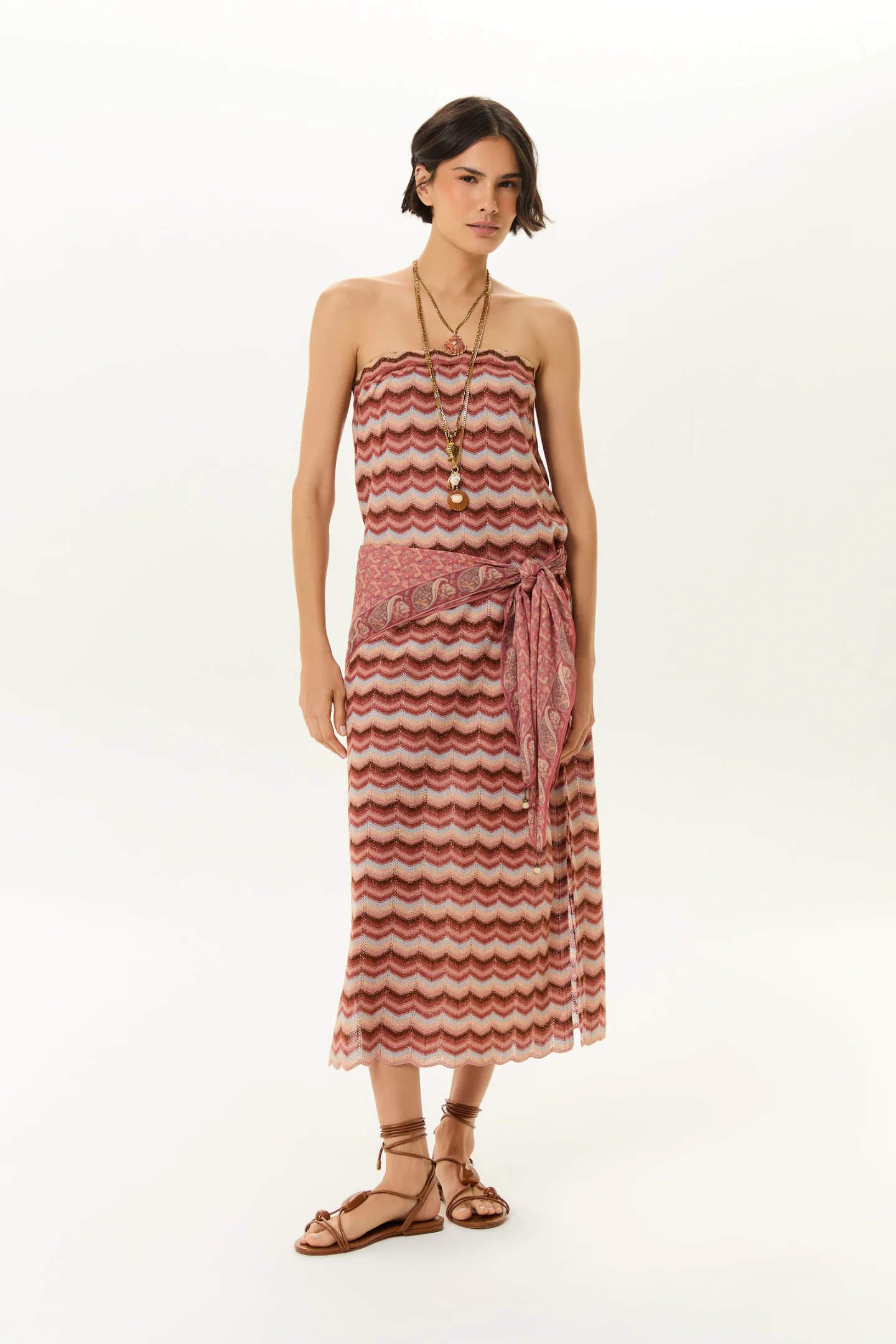 Vestido Tricot Sem Alca Chevron