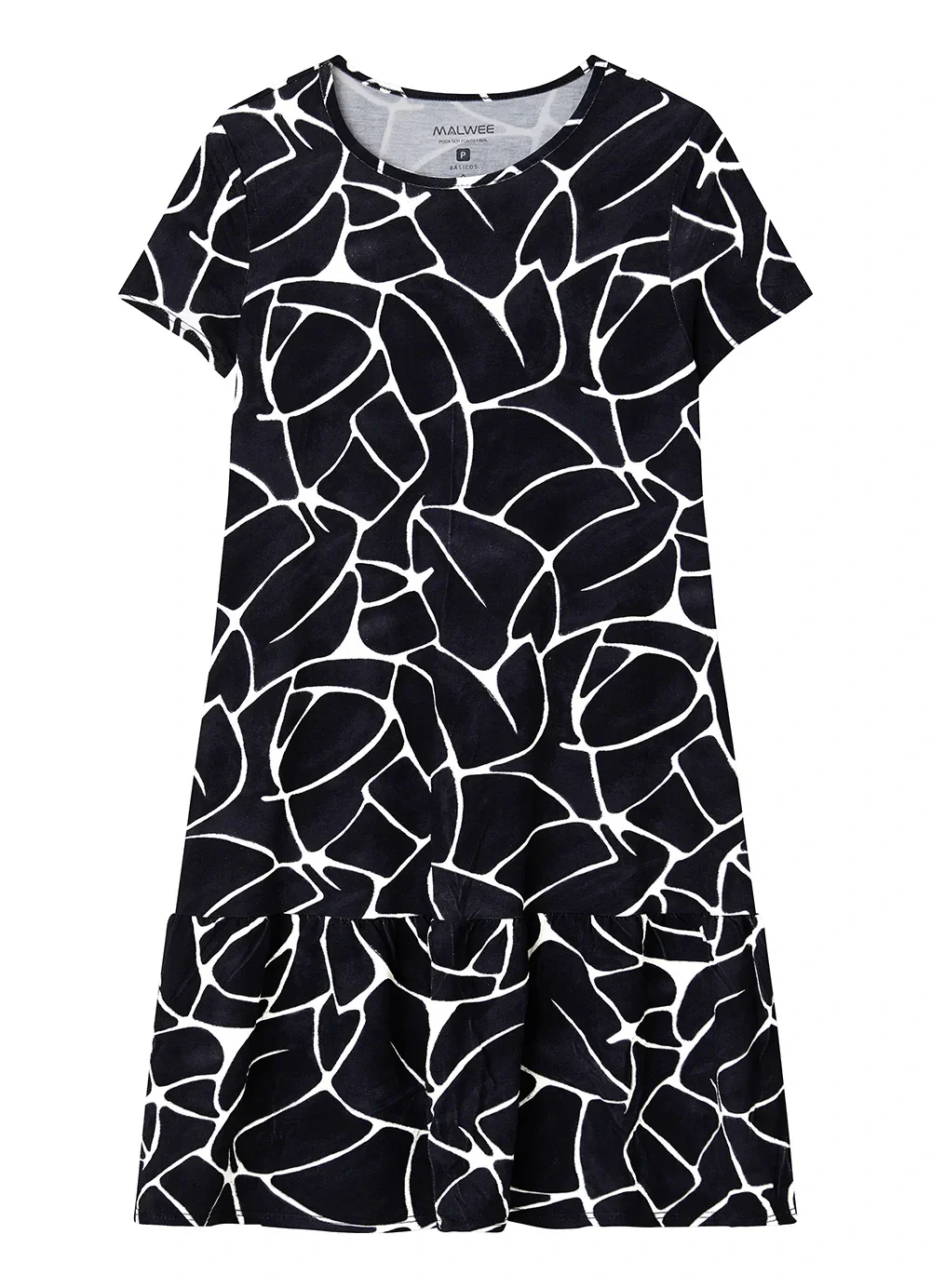 Malwee - Vestido Curto Evasê Marmorizado Preto