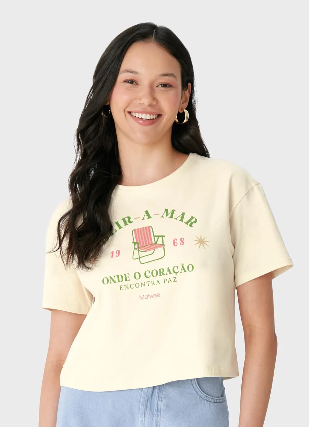 Malwee - Camiseta Cropped Beira-Mar Off White