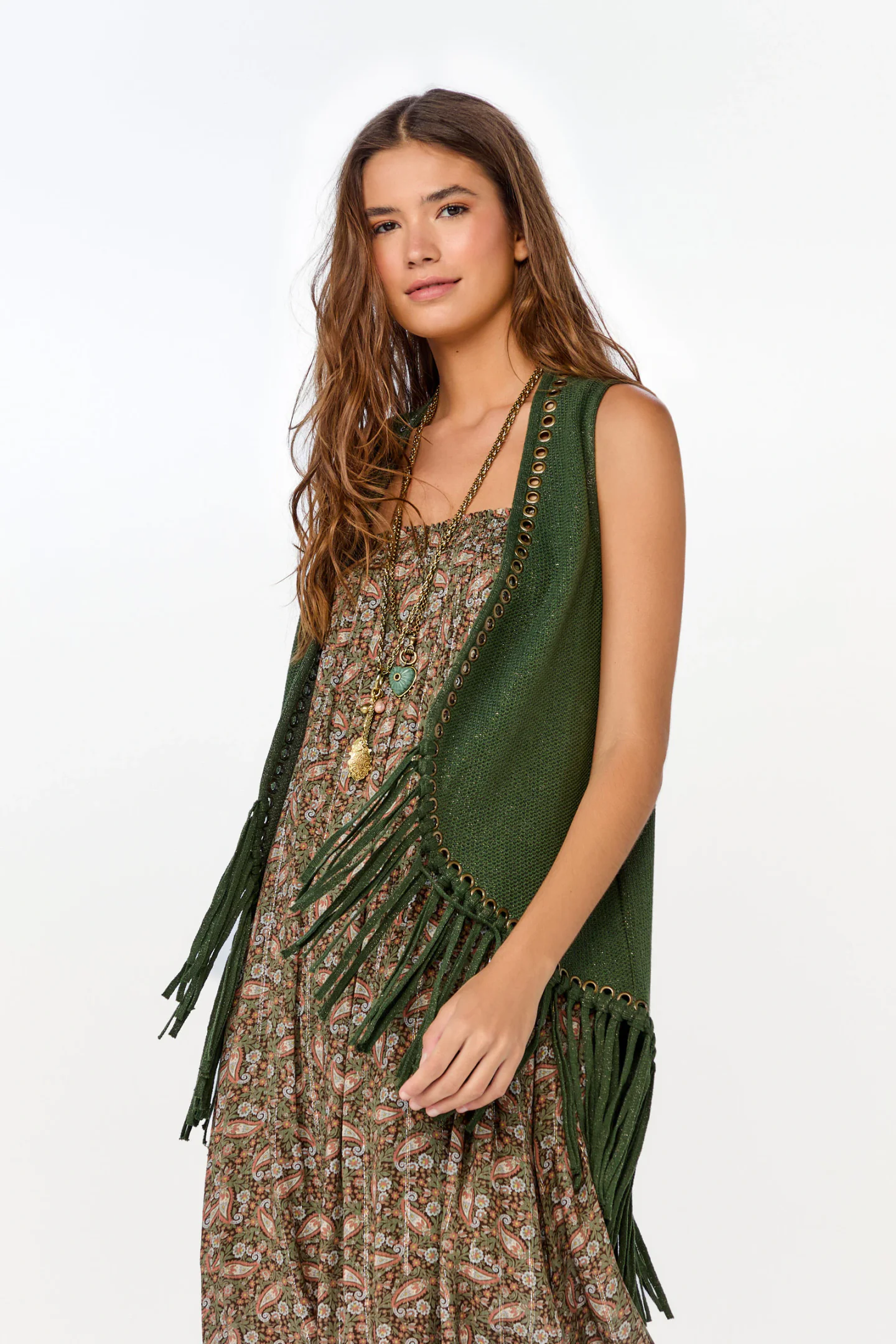 Colete Tricot Ilhos e Franjas