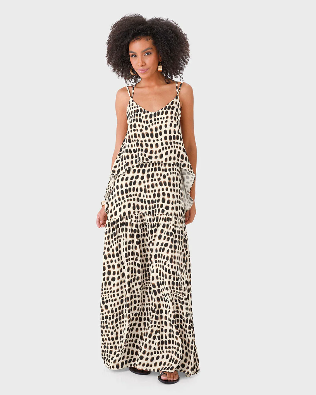 Vestido Longo Feminino Alça Fina Amarração Nas Costas Em Viscose - ENFIM