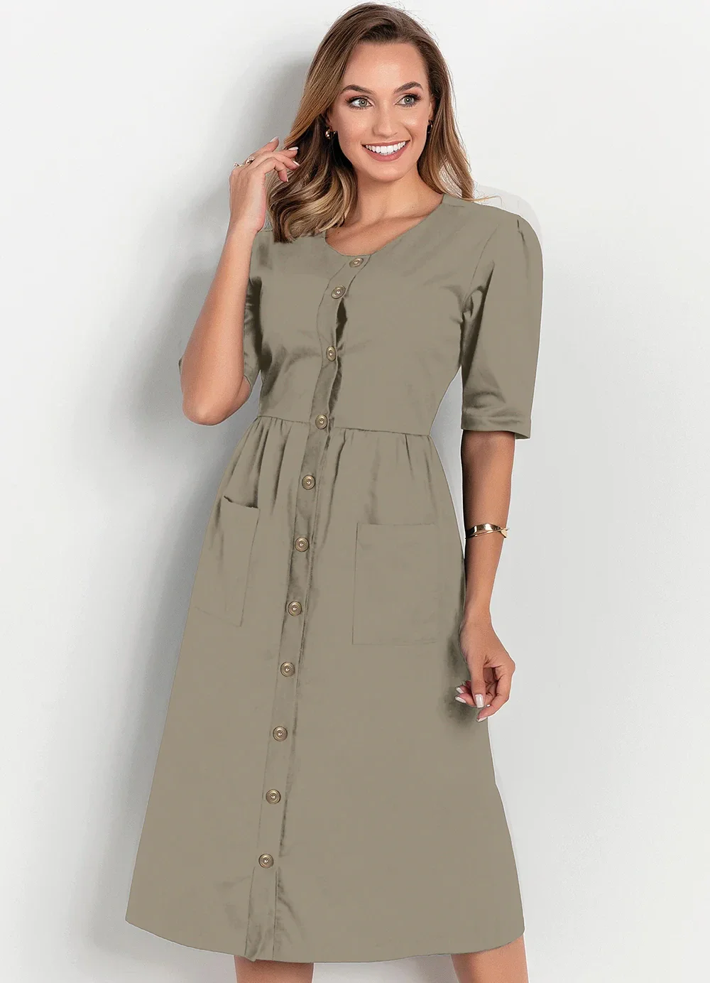 Rosalie - Vestido Bege com Bolsos