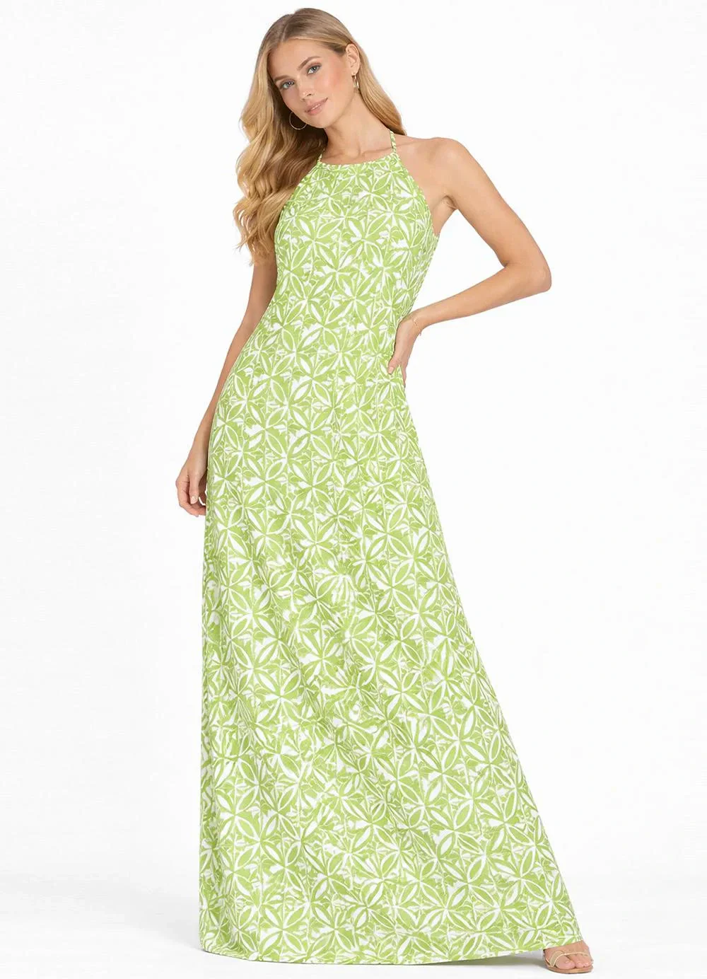 Infinita Cor - Vestido Longo Estampado sem Manga Verde