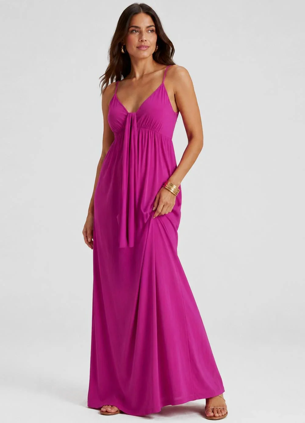 Rovitex - Vestido Longo Feminino de Alça em Viscose Rosa