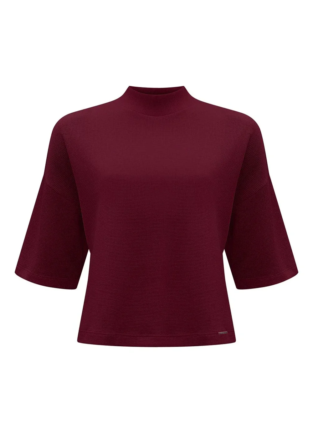 Lunender - Blusa com Mangas 3/4 em Malha Texturizada Bordo