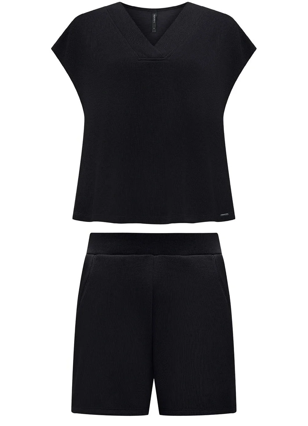 Lunender - Conjunto com Shorts e Blusa D Tricô Preto