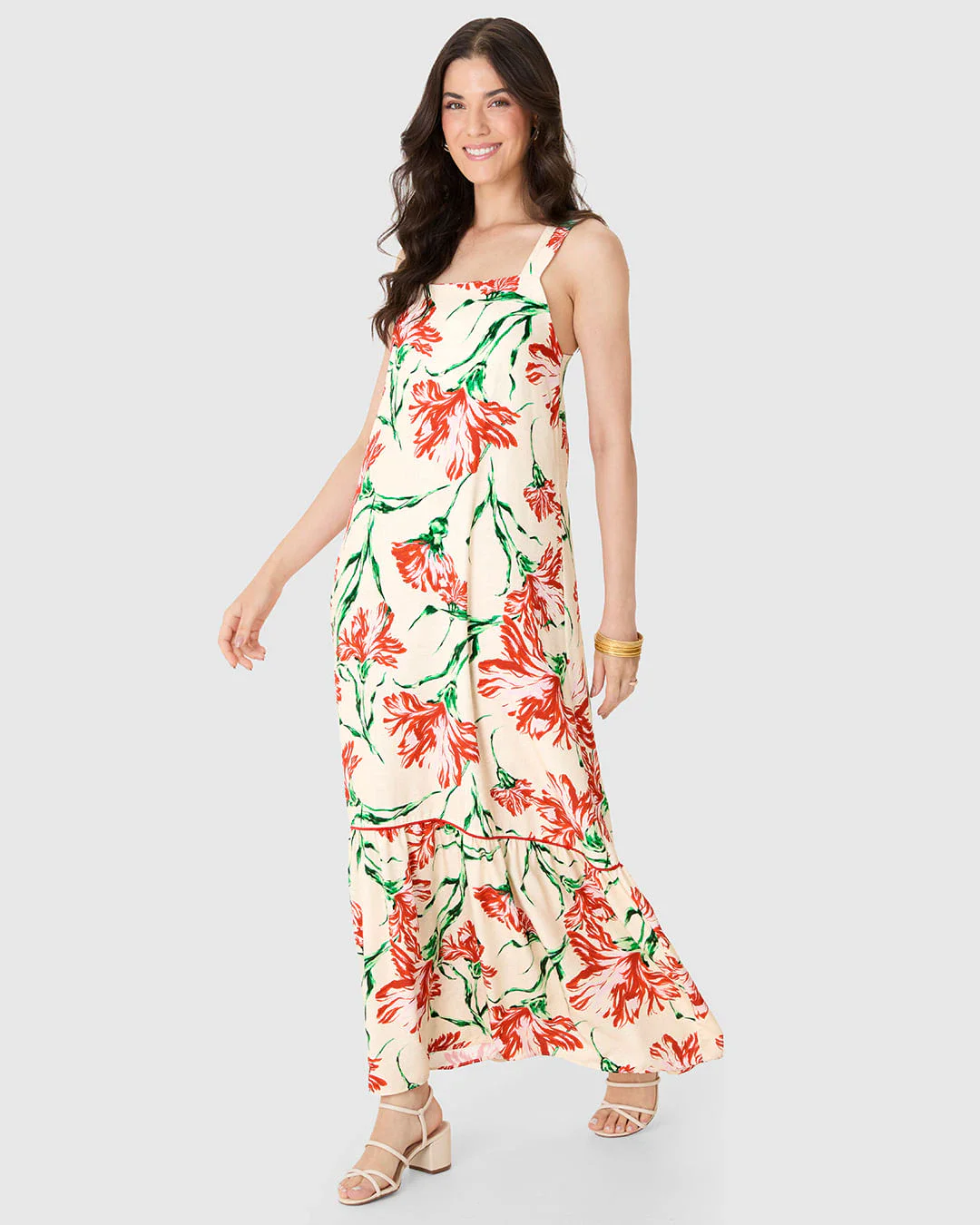 Vestido Longo Feminino Amplo Estampa Floral Em Viscose