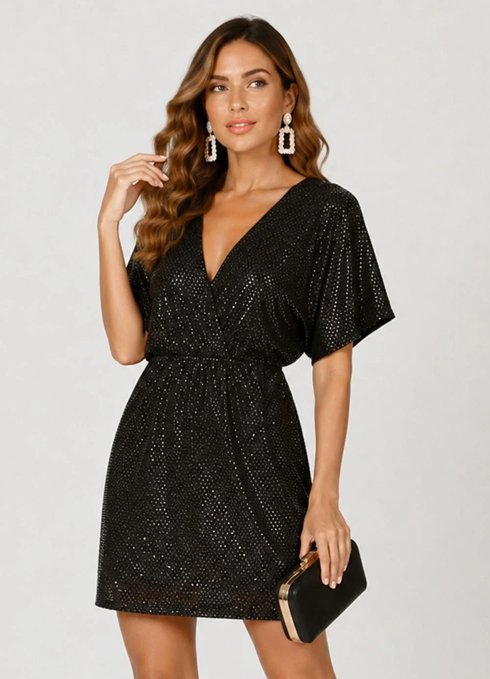 Endless - Vestido Curto Feminino em Malha Lantejoula Preto