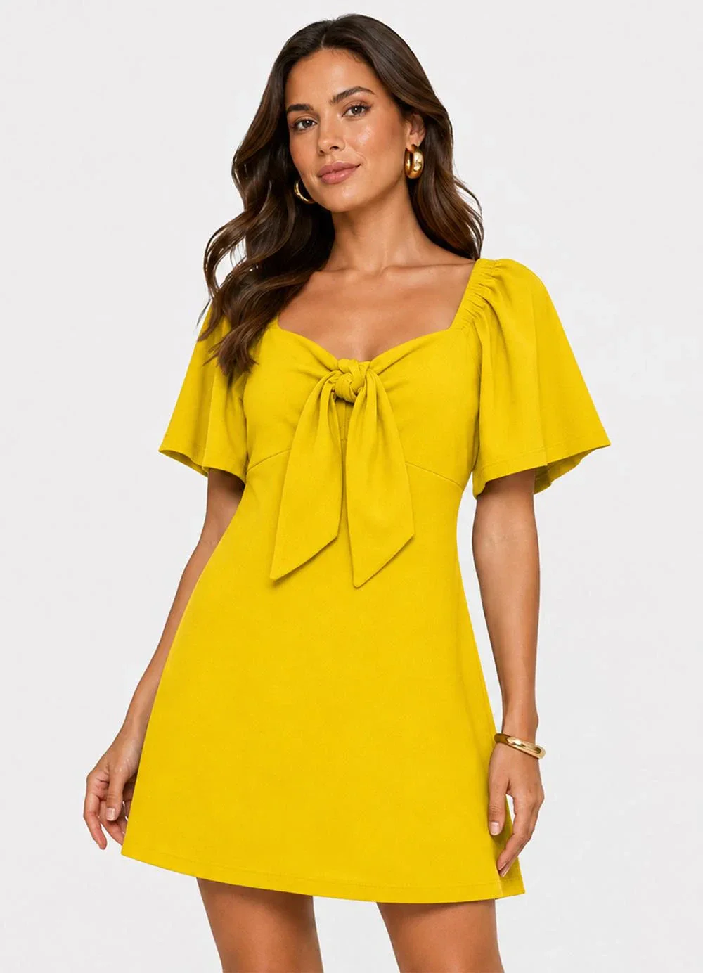 Infinita Cor - Vestido Feminino Curto Malha Visco Amarelo