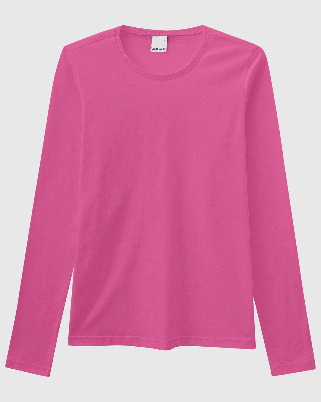 Blusa Básica Feminina Decote Redondo Manga Longa Em Algodão
