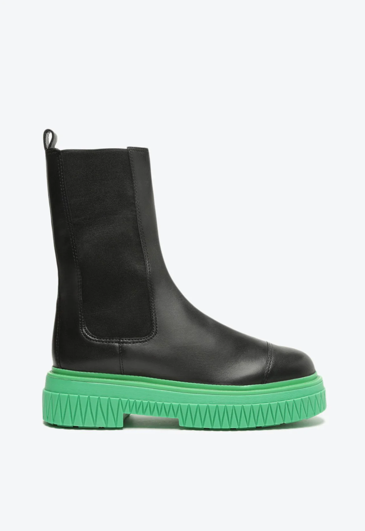 Bota Chelsea Cano M dio Lincoln Couro Preta e Verde