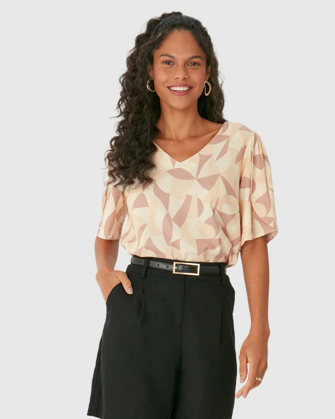 Blusa Box Feminina Decote V Fenda Lateral Em Viscolinho
