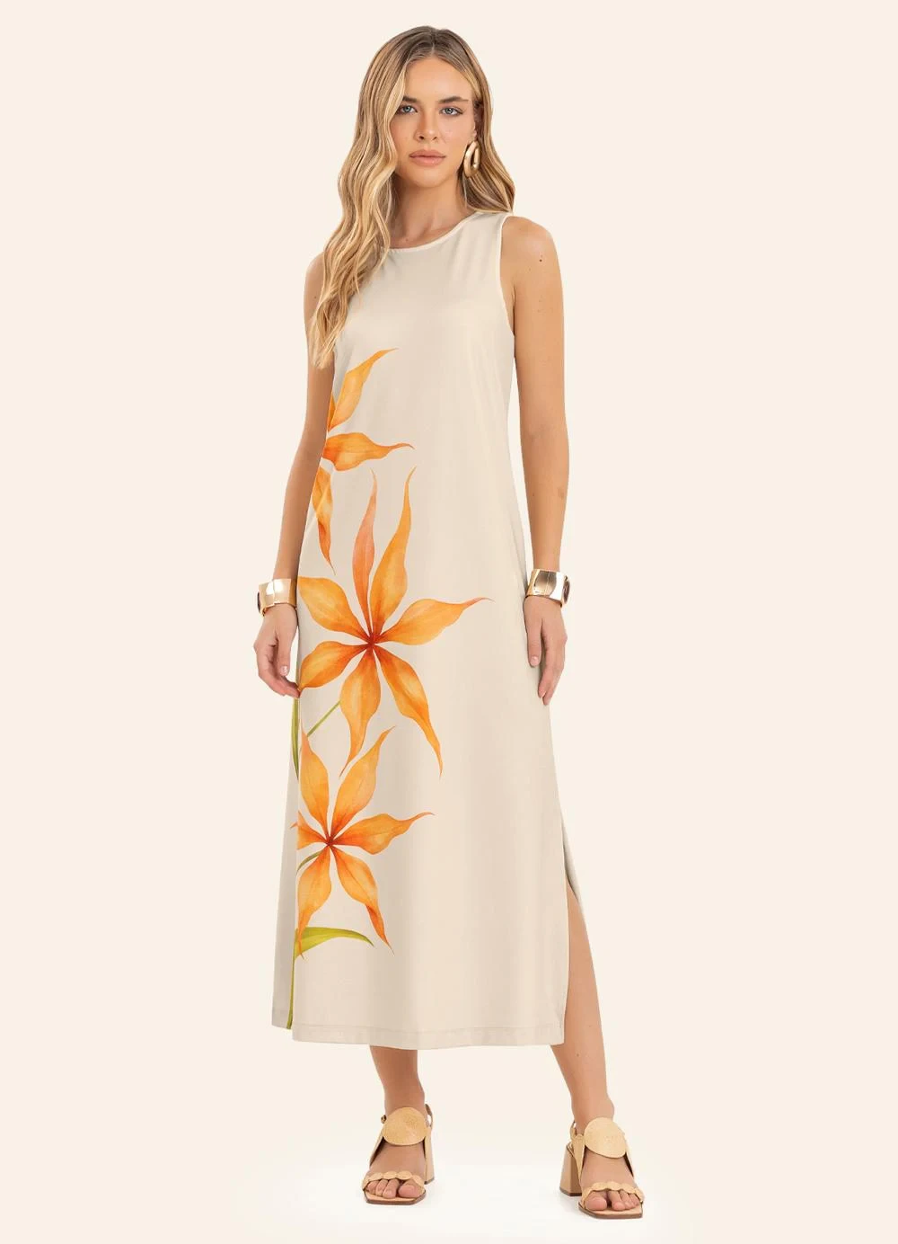 Endless - Vestido Feminino Midi Reto Bege