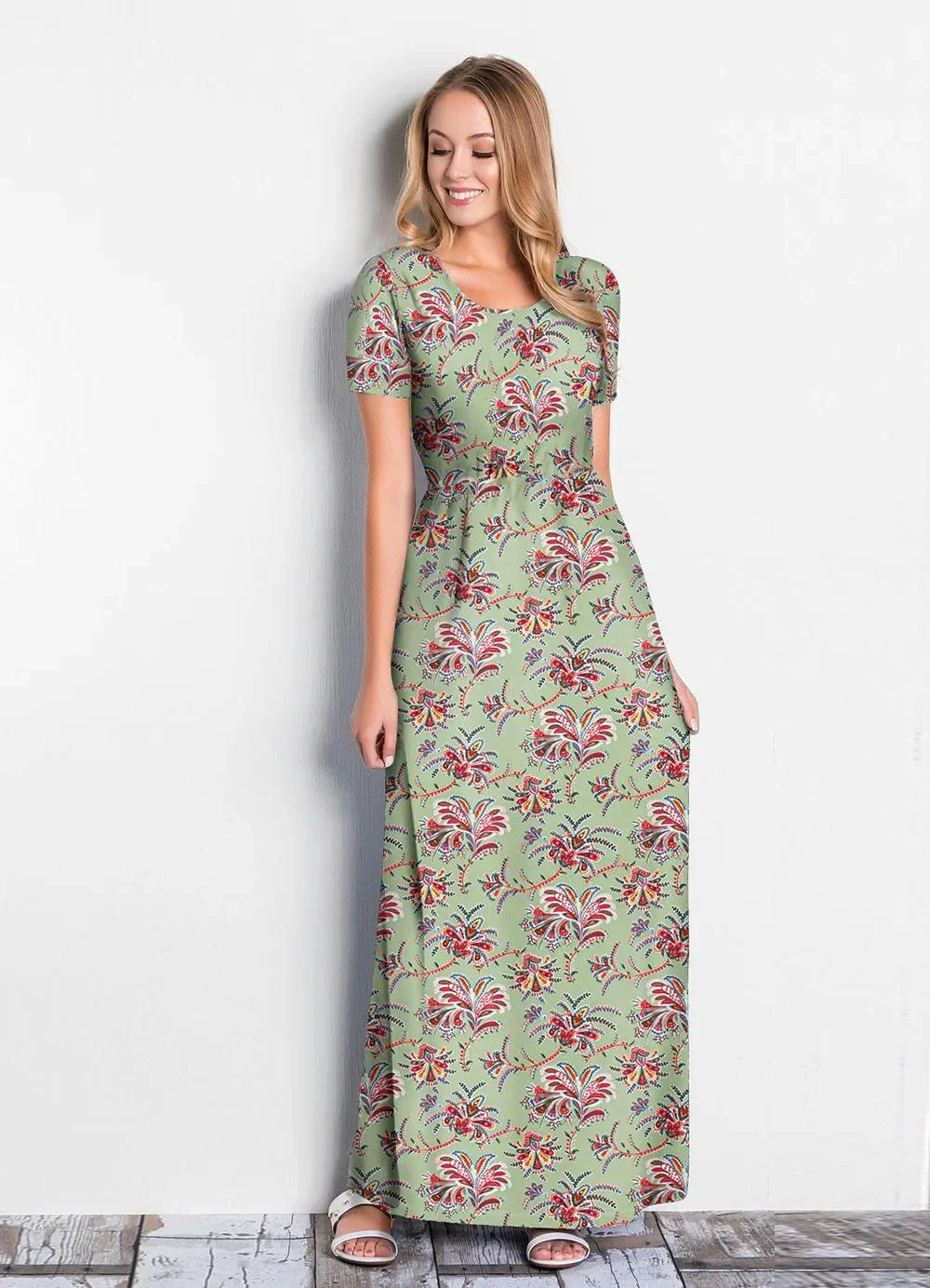 Rosalie - Vestido Longo Paisley Verde
