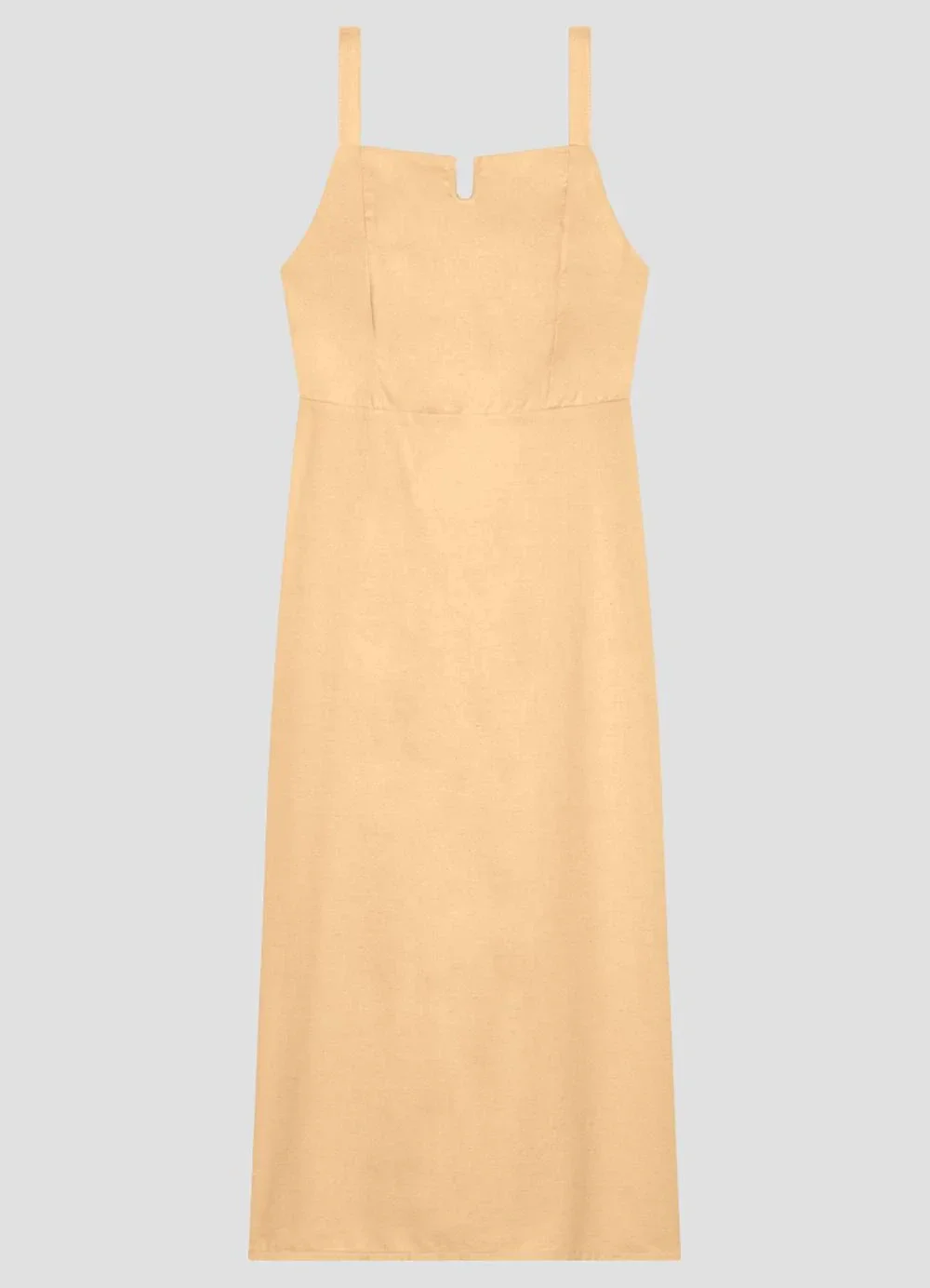 Cereja Rosa - Vestido Midi em Viscose Linho com Alças Bege