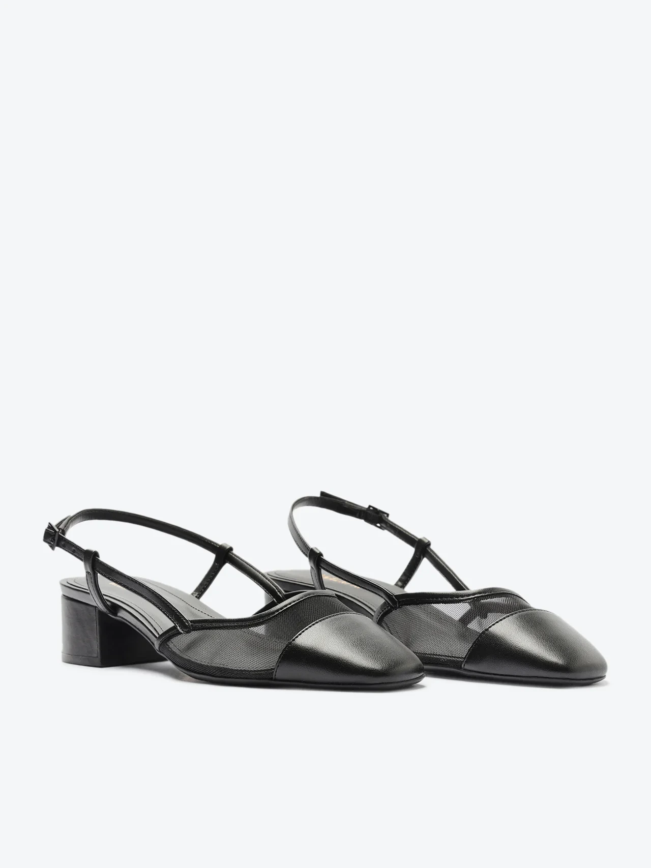 Sapatilha Slingback Tela Transparência Salto Preta