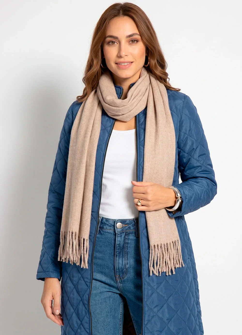 Quintess - Jaqueta Puff Azul Alongada com Bolsos