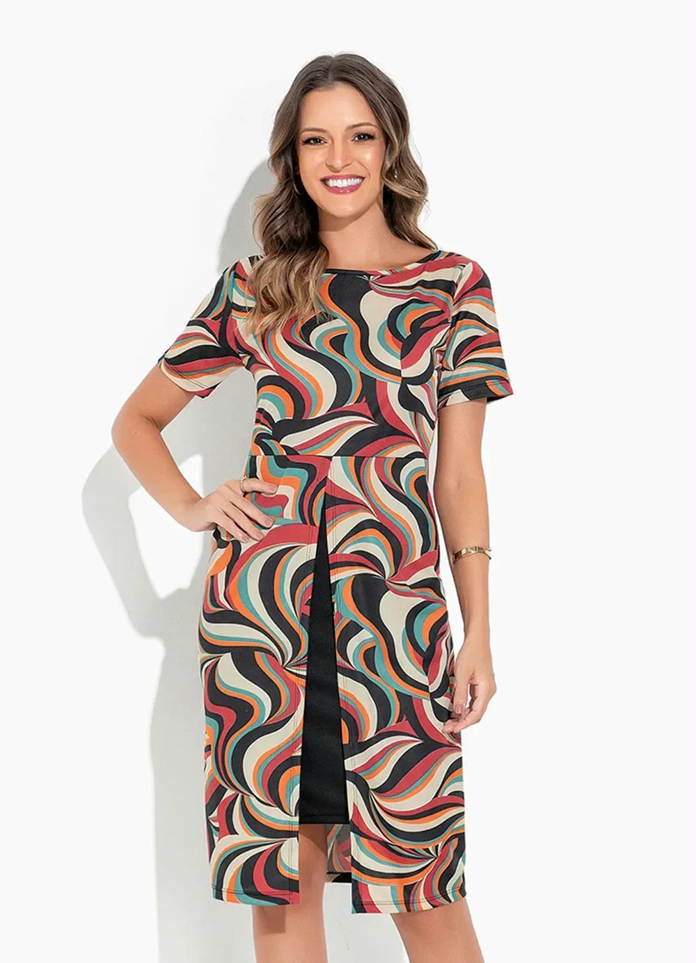 Rosalie - Vestido Abstrato com Abertura