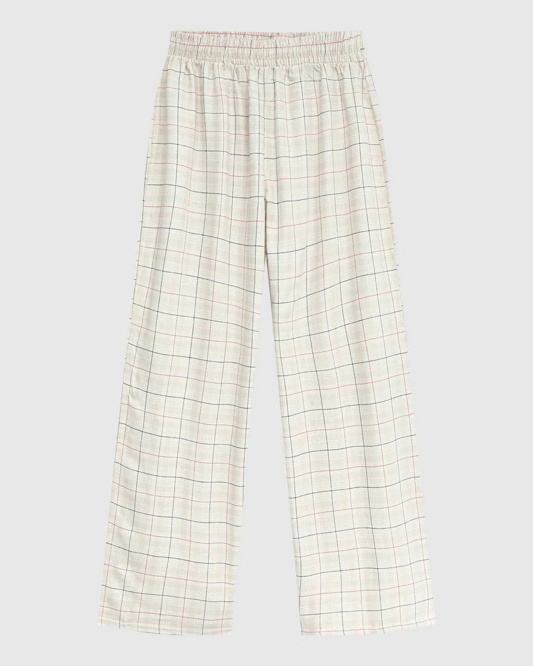 Calça Wide Leg Feminina Cós Elástico Em Tricoline Quadriculado