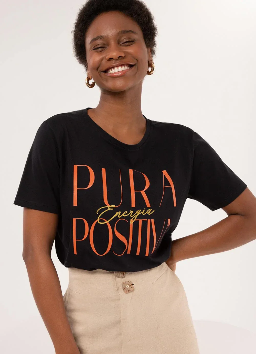 Lunender - Camiseta D Regular em Meia Malha Penteada Preto