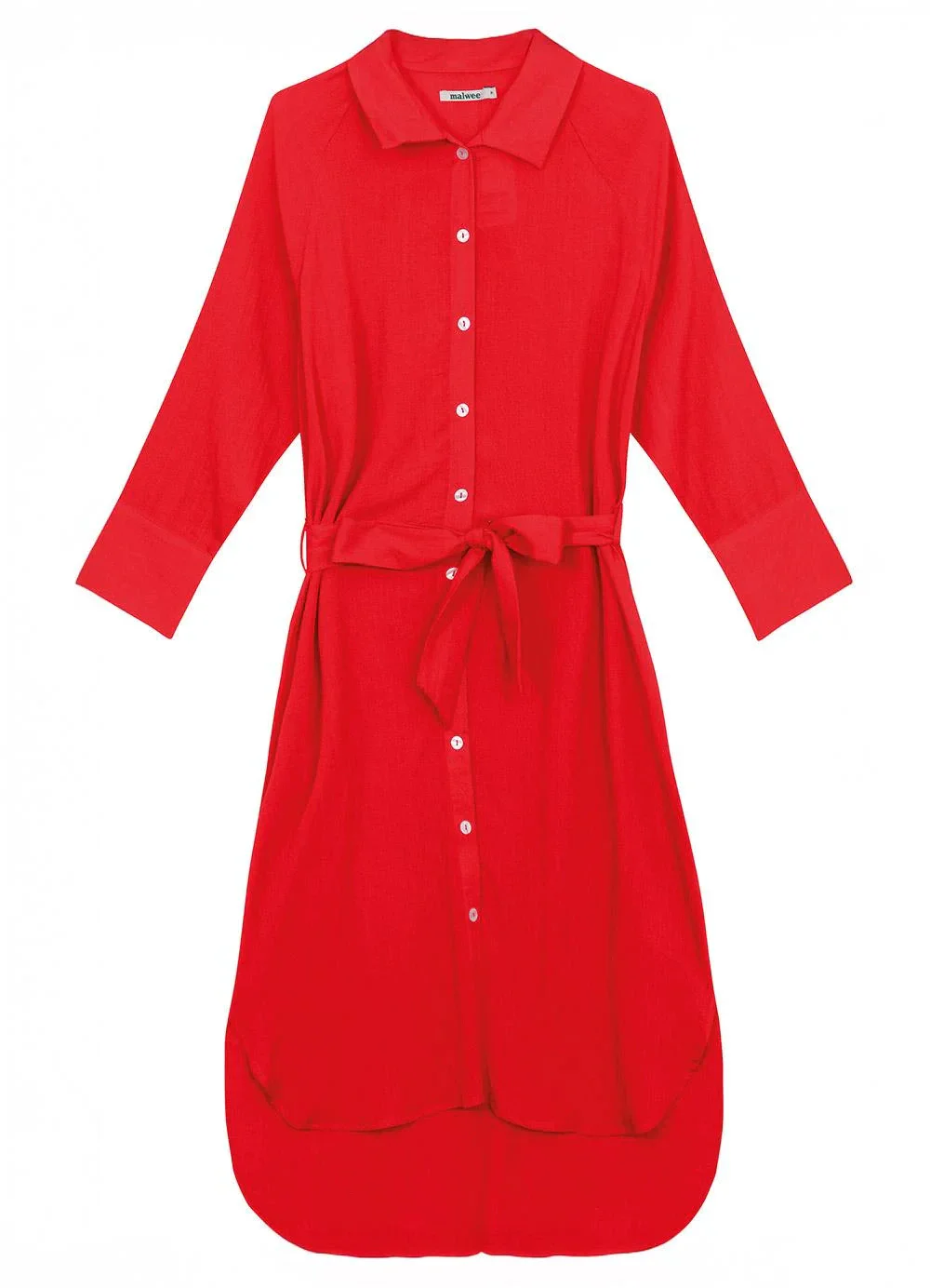 Malwee - Vestido Mídi Chemise Texturizado Vermelho