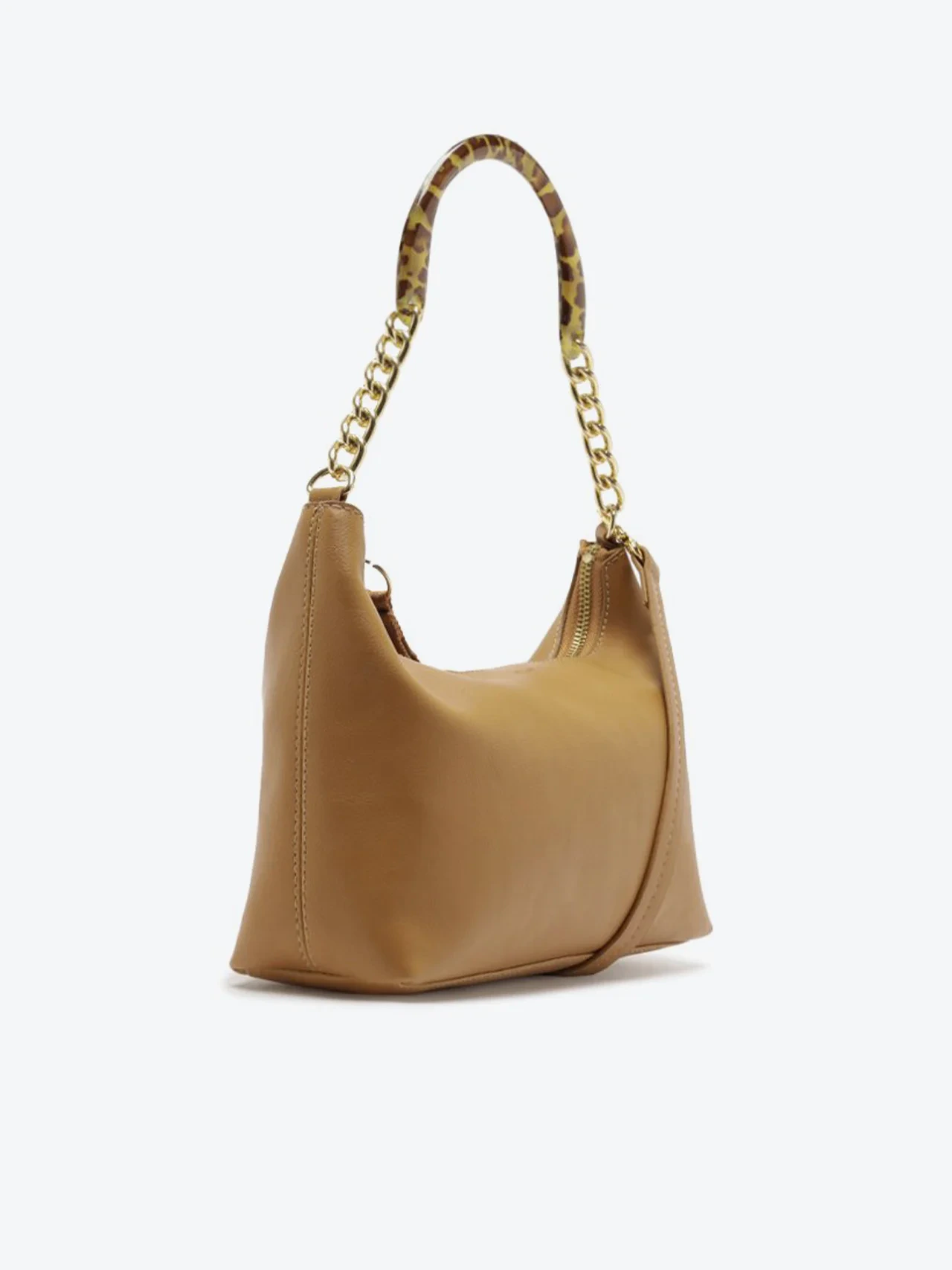 Bolsa Tiracolo Média Marrom Alça Acrílica Animal Print