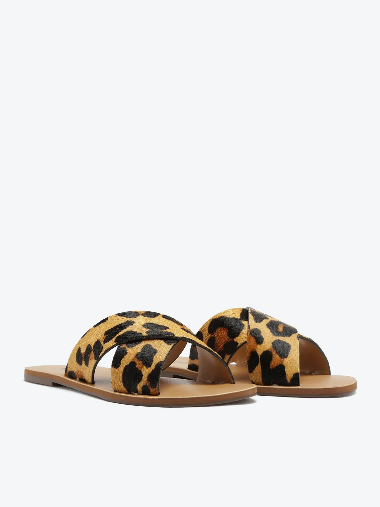 Rasteira Tiras Cruzadas Couro Onça Animal Print