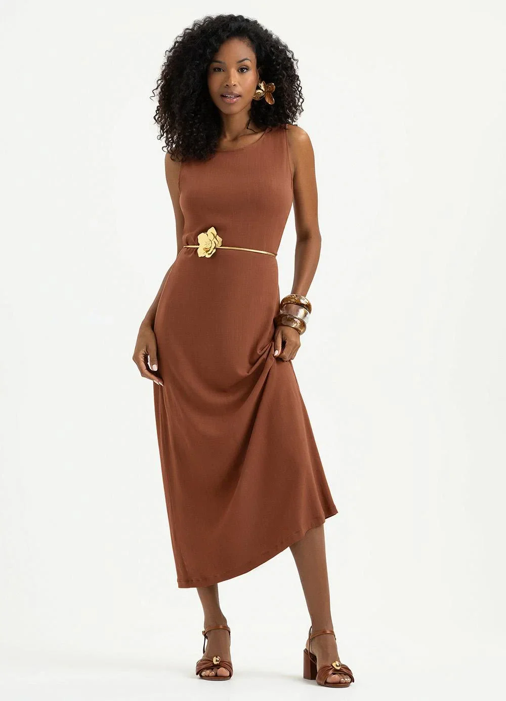 Cativa - Vestido Midi em Viscose Marrom