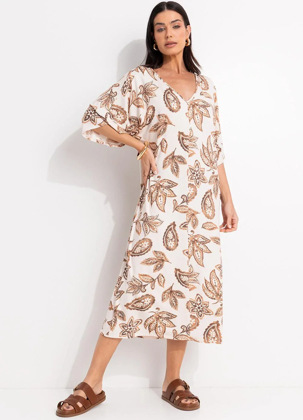 Quintess - Vestido Floral Paisley em Malha de Viscose