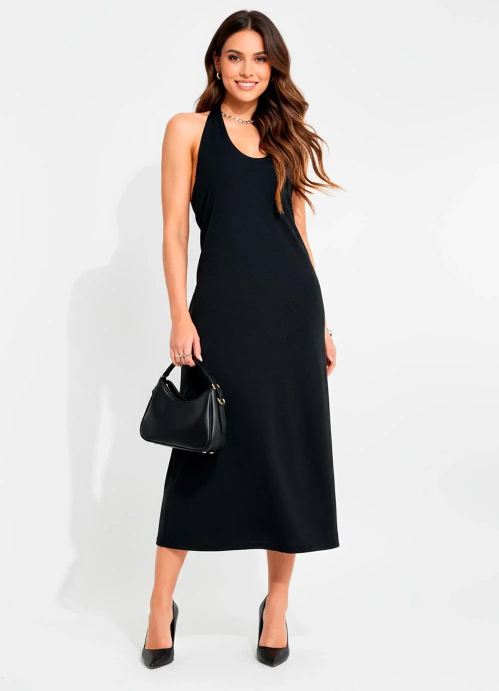 Quintess - Vestido Preto em Malha Crepe