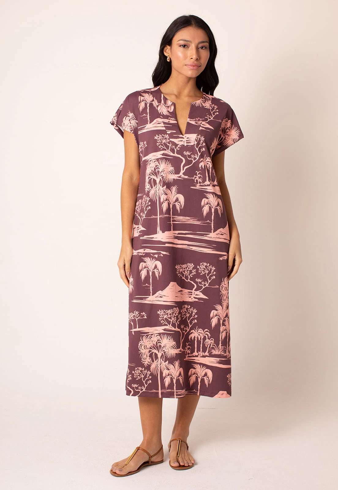 Vestido Fluxt Kaftan com Decote V - Toile Wine