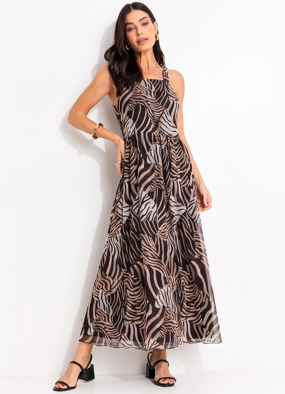 Quintess - Vestido Animal Print em Tule com Elastano