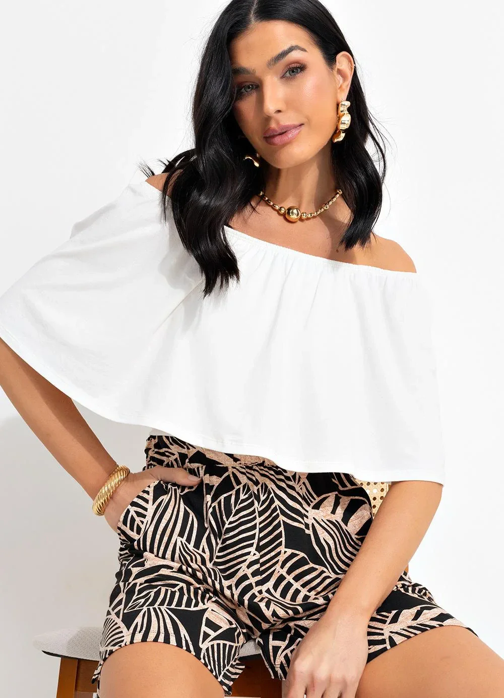 bonprix - Blusa Off White em Malha de Viscose