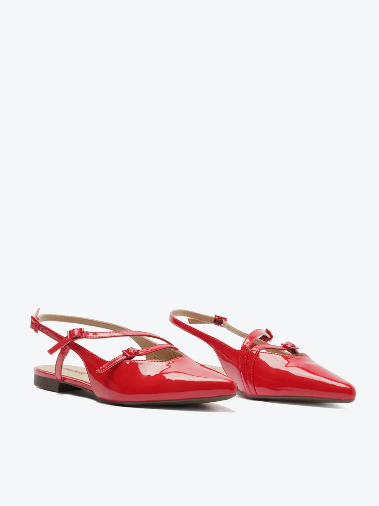 Sapatilha Slingback Bico Fino Duas Tiras Vermelha