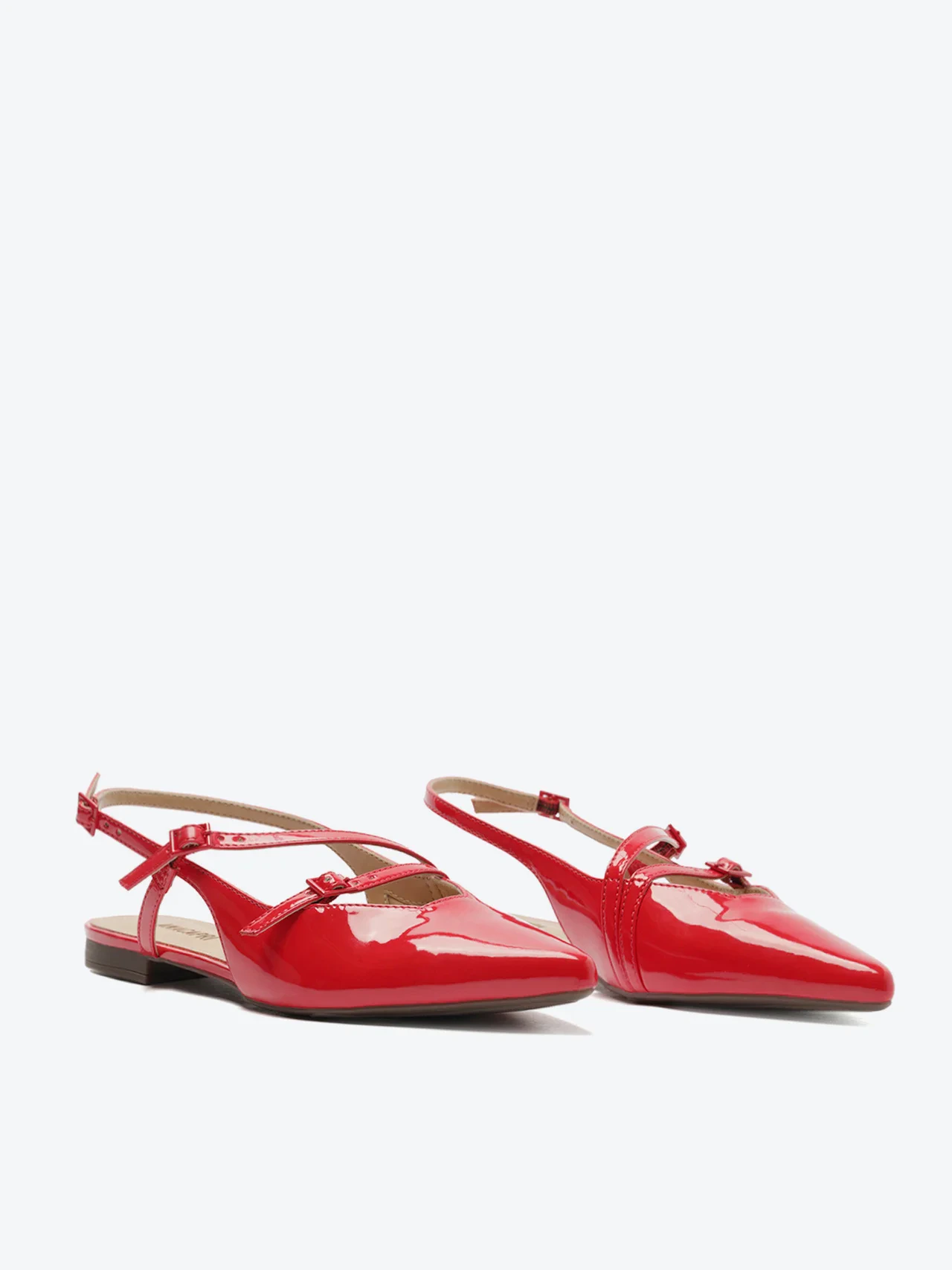 Sapatilha Slingback Bico Fino Duas Tiras Vermelha