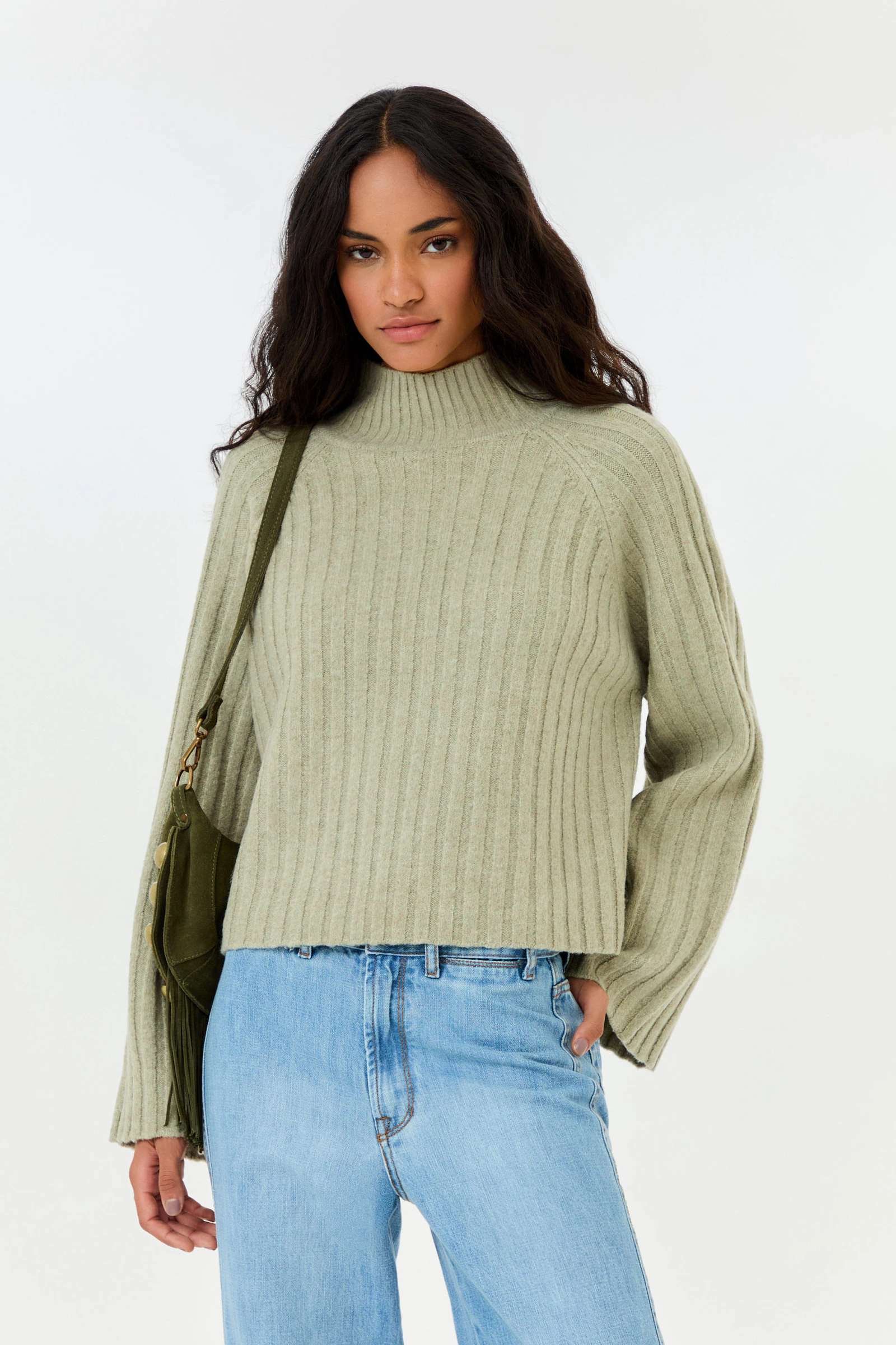 Blusa Tricot Cropped Gola Alta