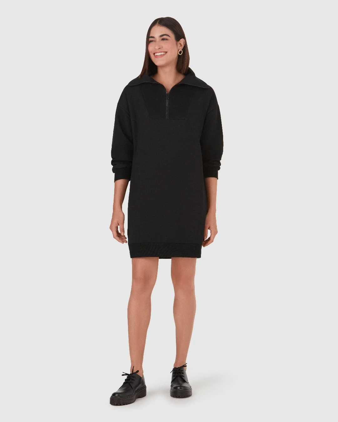 Vestido Feminino Decote Com Zíper Em Moletom Flanelado