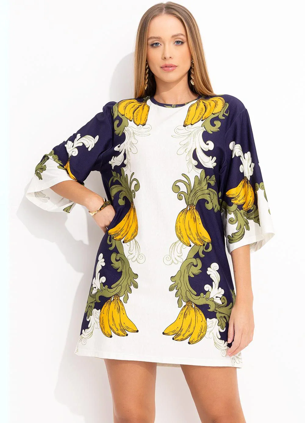 Farm - Vestido T-Shirt Big Banana Real Bege