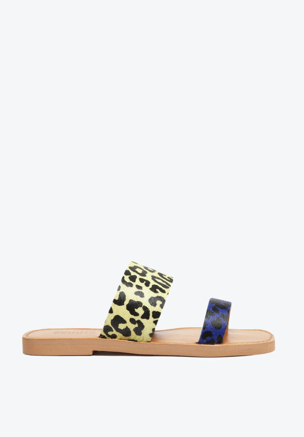 Sandália Rasteira Slide Couro Bicolor Animal Print