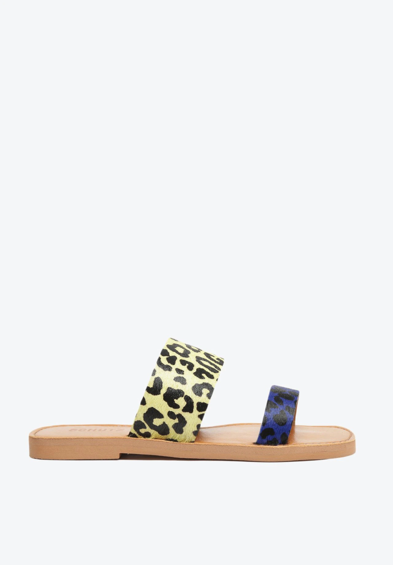 Sandália Rasteira Slide Couro Bicolor Animal Print