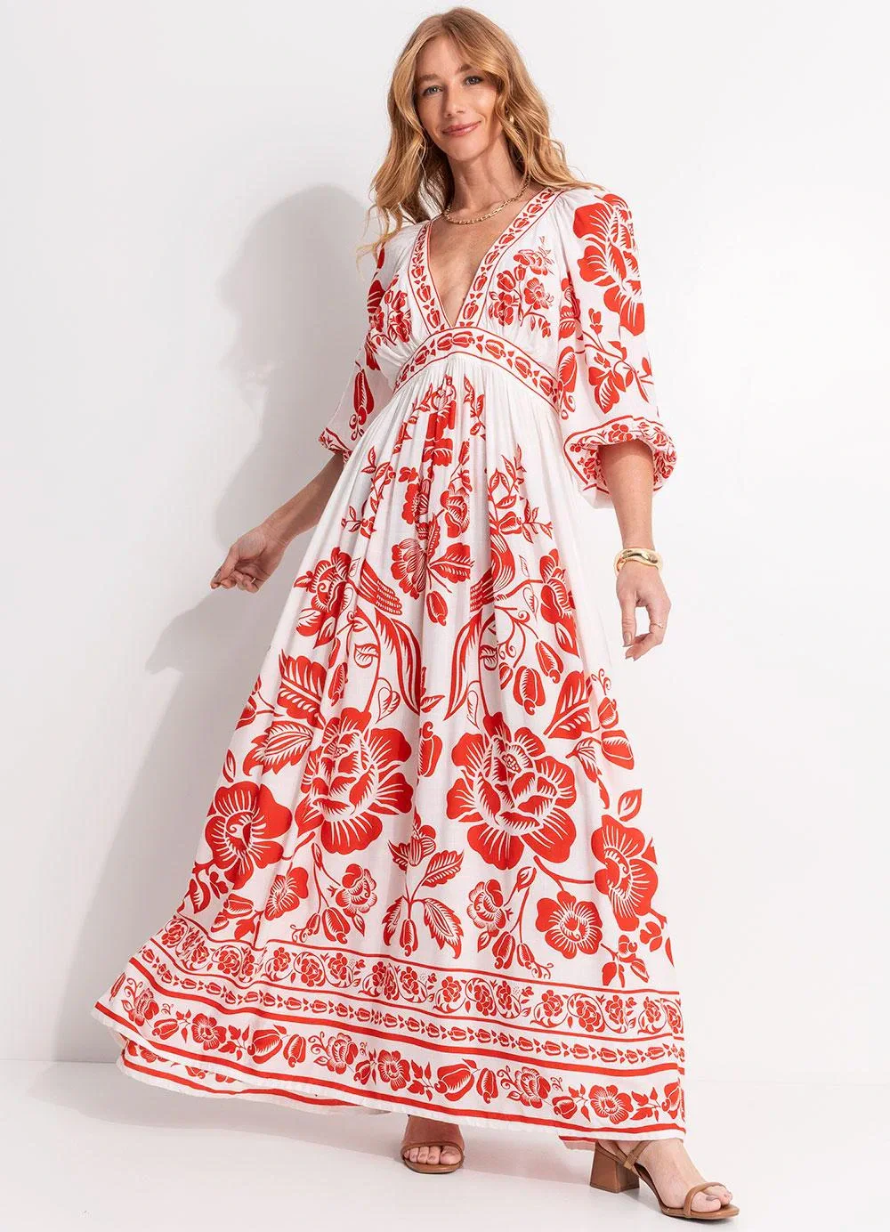 Farm - Vestido Longo Noite de Pássaro Off White