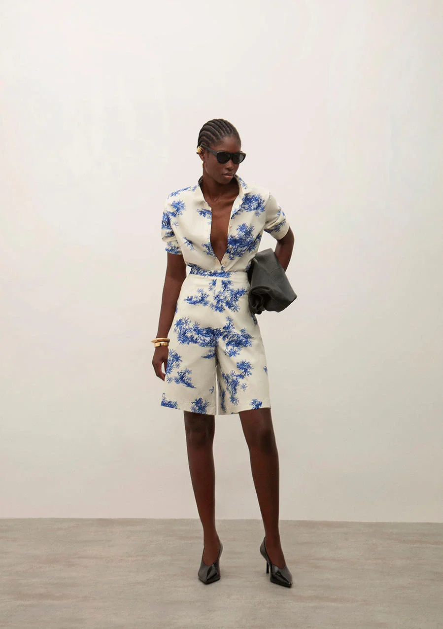 Bermuda Iódice Evasê Bolso Faca Azul