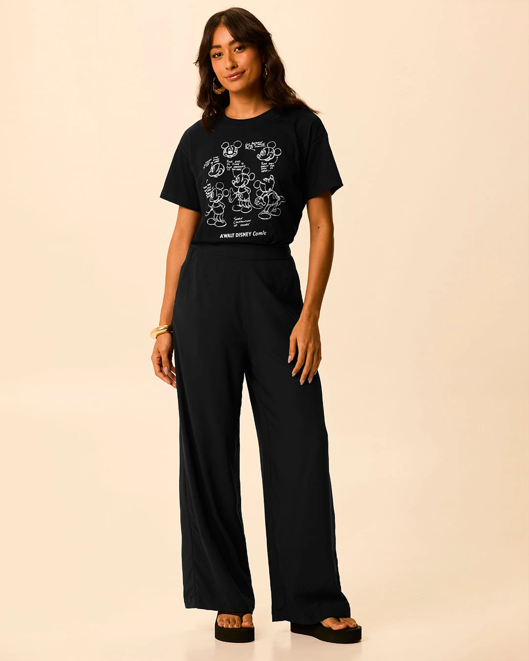 Calça Wide Leg Feminina Bolso Faca Em Viscose