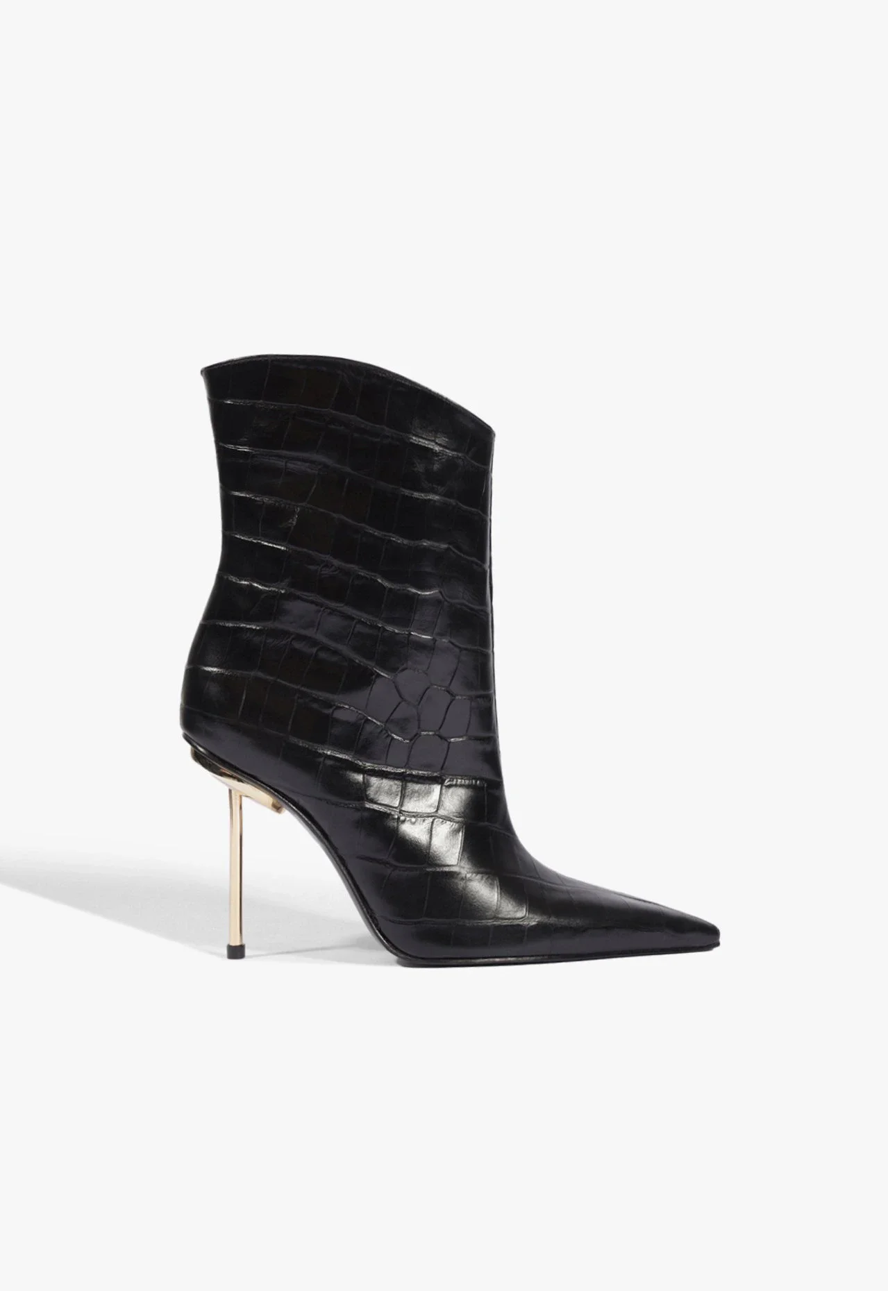 Bota Cano Médio Pin Heel Couro Preto