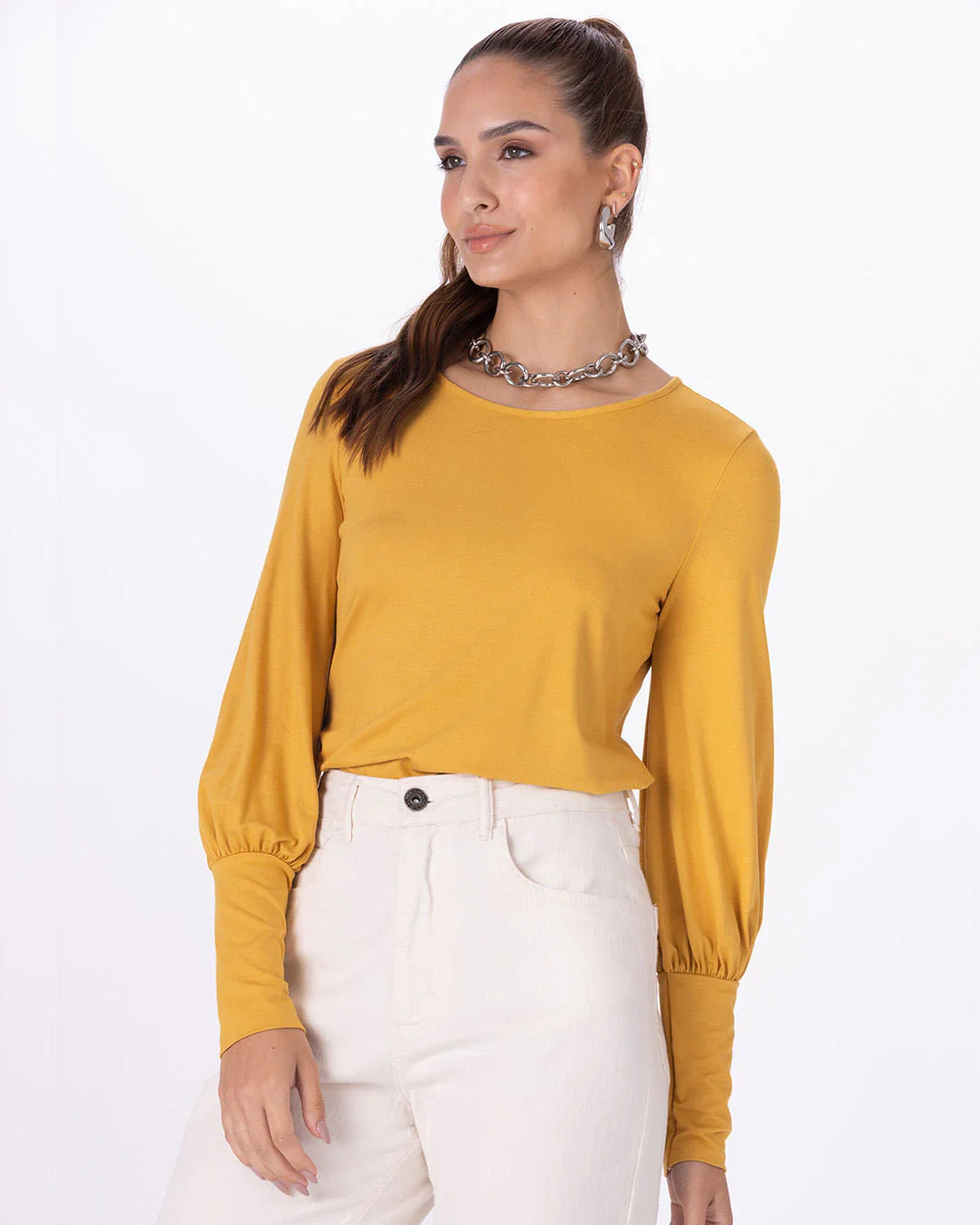 Blusa Feminina Manga Bufante Em Viscose Stretch