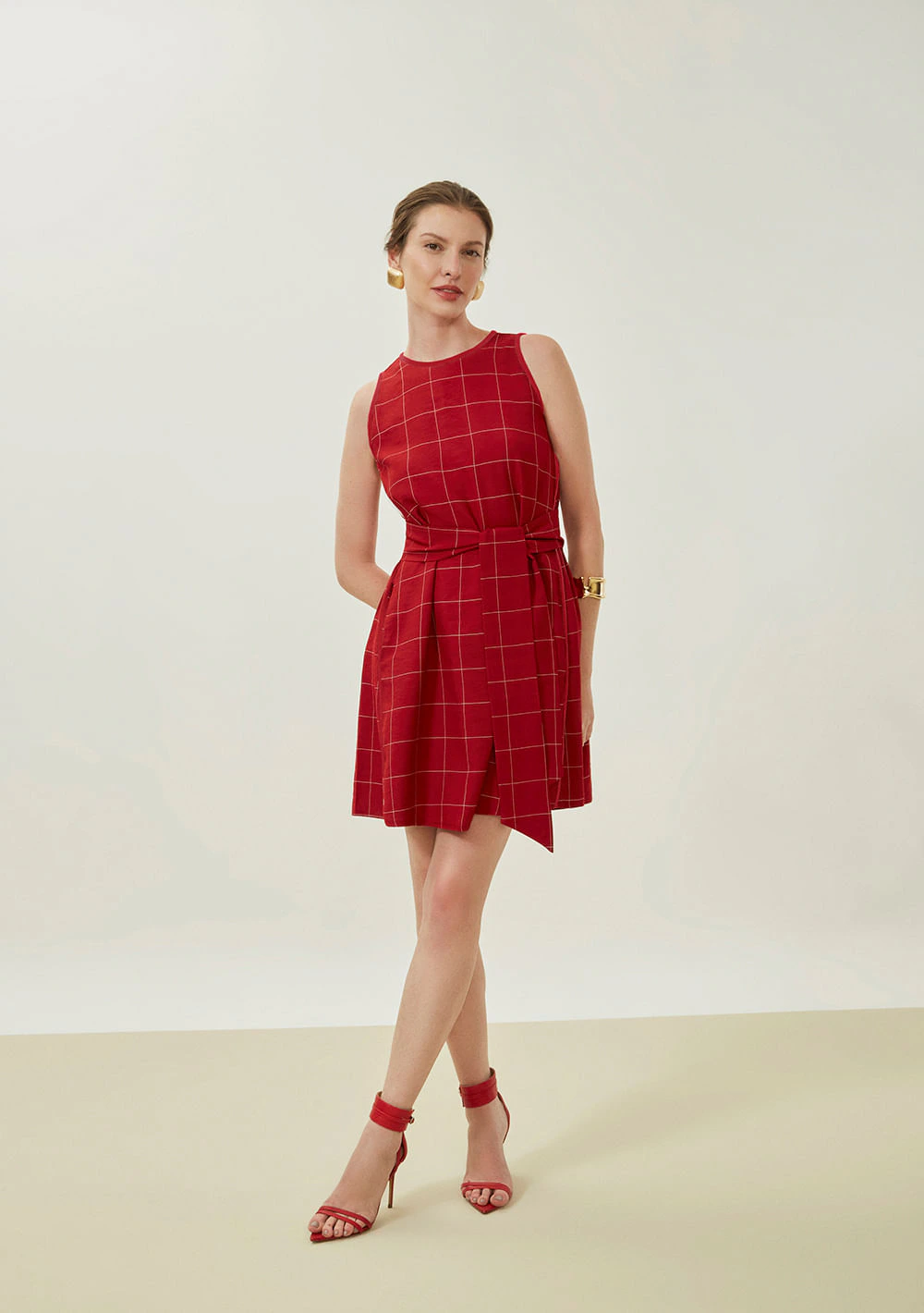 Vestido Maria.Valentina Solto Decote Canoa Sem Manga Curto Vermelho